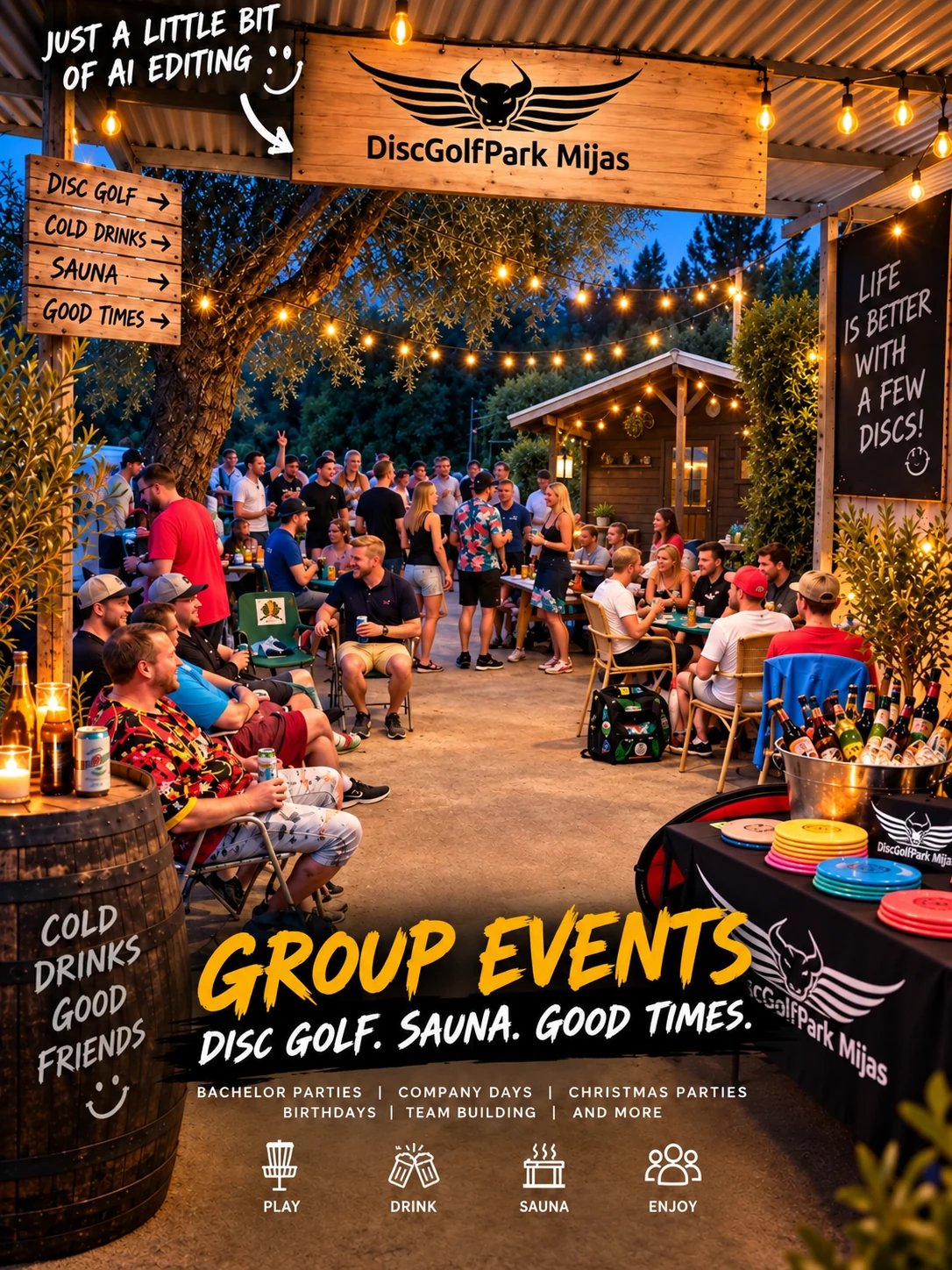 Group event atmosphere at DiscGolfPark Mijas